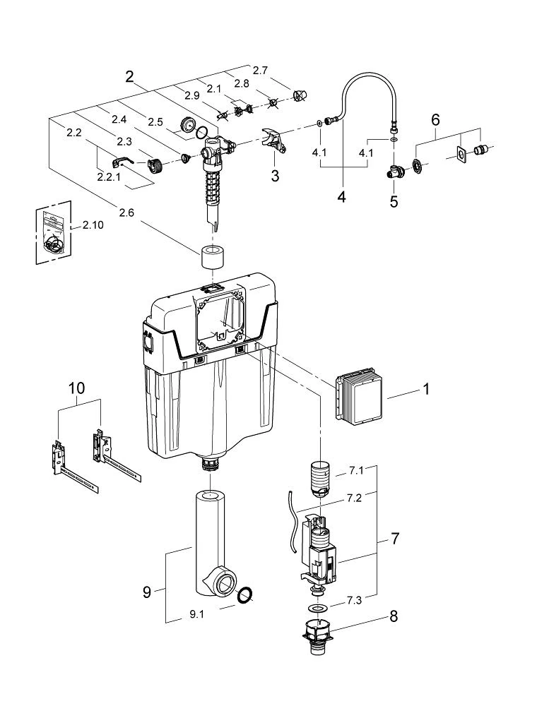 Schemat części zamiennych Grohe Rapid SL wersja 2, produkowane w latach 2007-2008